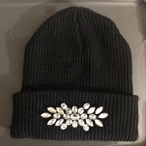 Black Crystal Embellished Knit Beanie